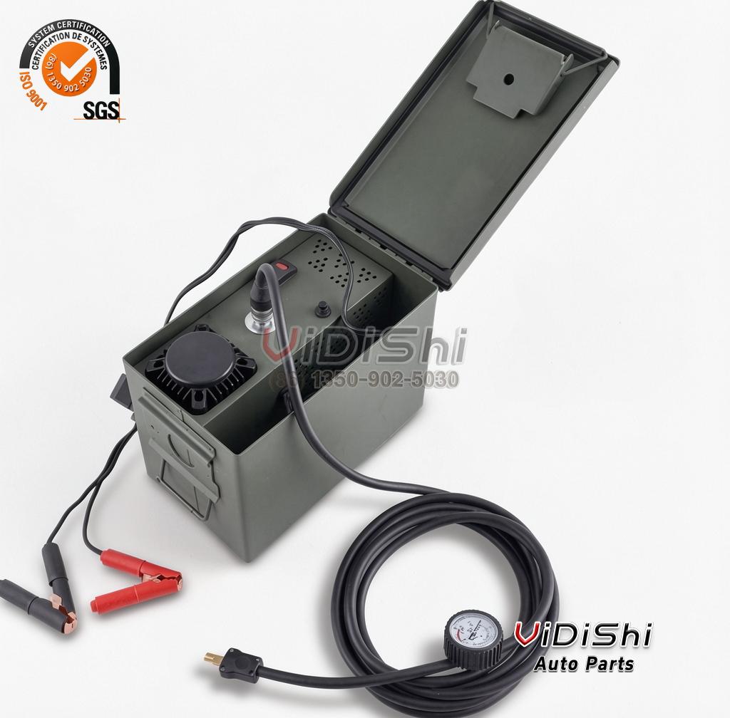 300LSH-MIN Cabled Tire Compressor 12V 24V Double Cylinder 4 300LSH-MIN tyre inflator packed into a rugged storage box