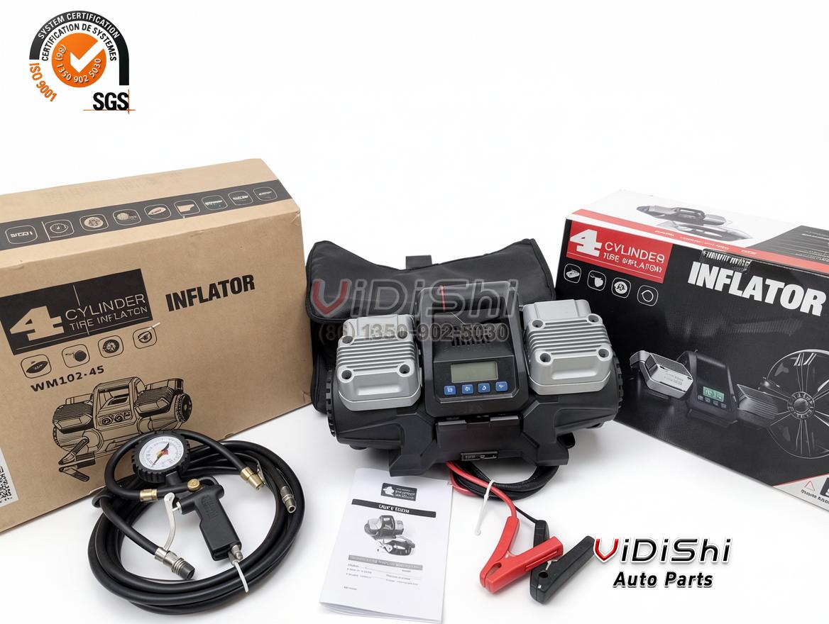 400L/min 4-Cylinder Tire Inflator 50mm x 4 12V 150PSI 4 400L/min 4 cylinder tire inflator full kit with boxes, hose and manual