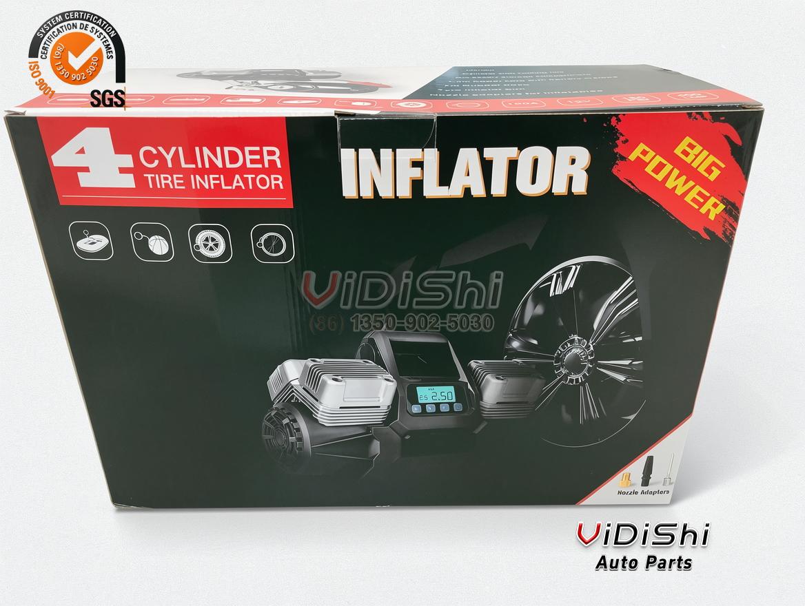 400L/min 4-Cylinder Tire Inflator 50mm x 4 12V 150PSI 5 400L/min 4 cylinder tire inflator retail colour box