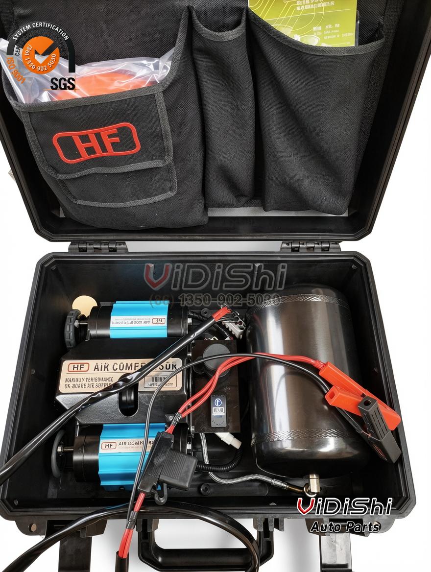 CKMTA12-24 Twin On-Board Air Compressor 12V 24V 174 L/min 3 Portable case kit with twin compressor, air tank, hose and battery clamps