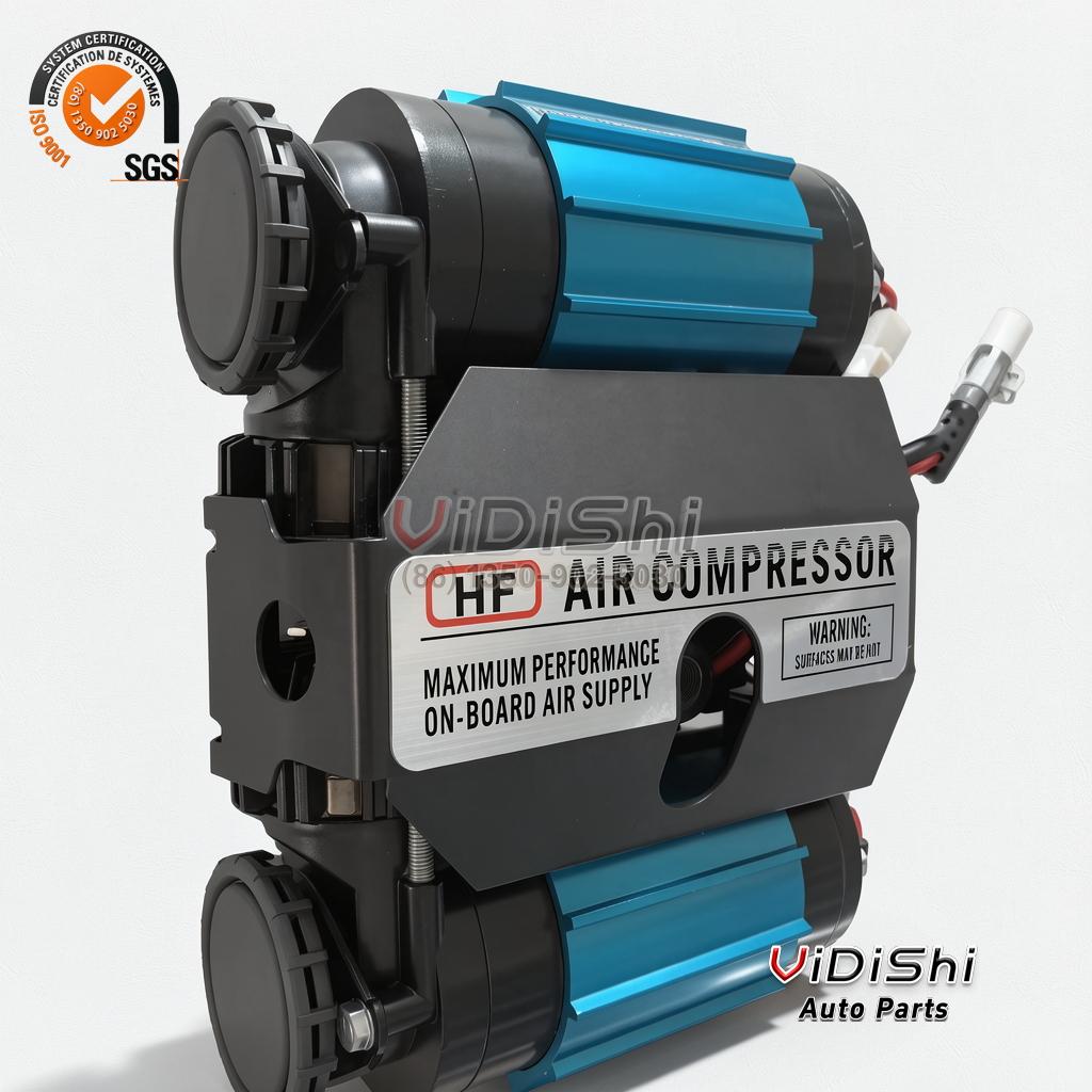 CKMTA12-24 Twin On-Board Air Compressor 12V 24V 174 L/min 2 Side view of the twin on-board air compressor with pinion guard and sealed motors