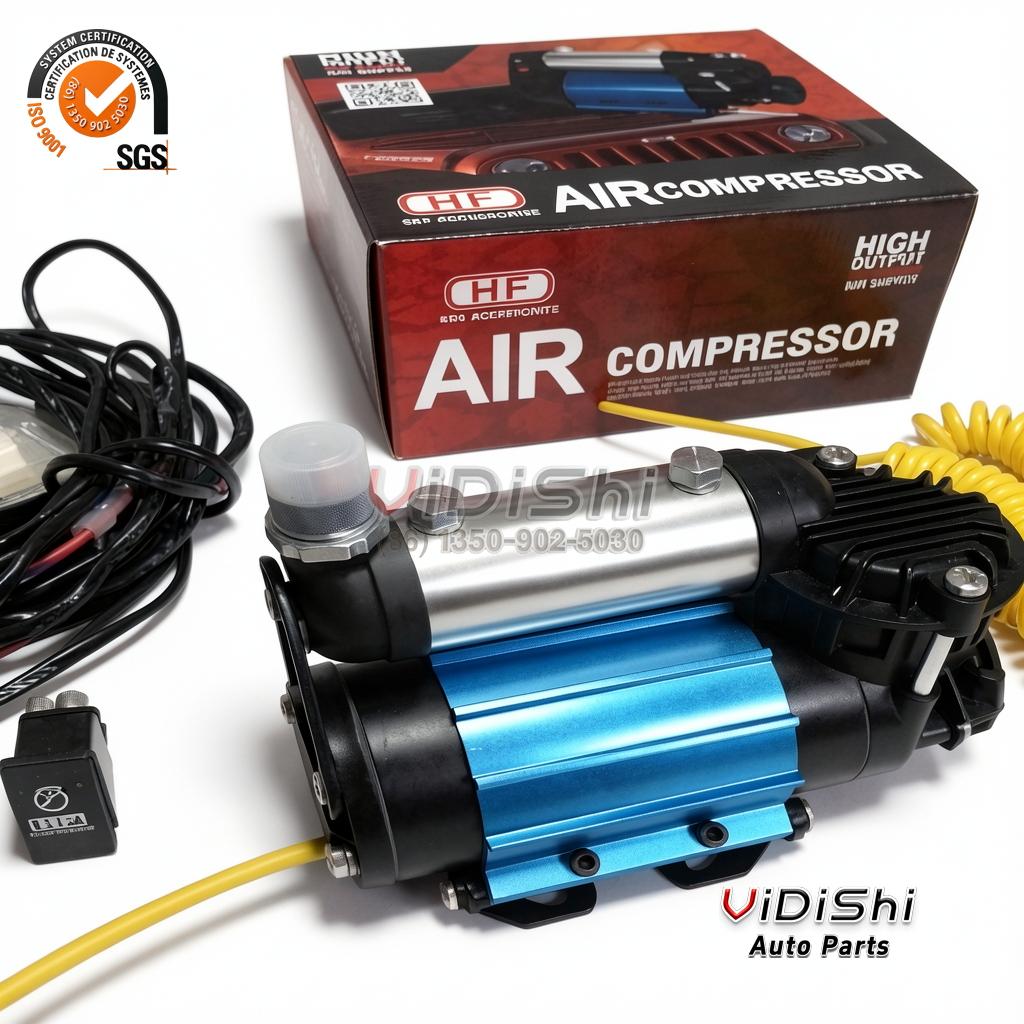 HF single and twin on-board air compressor kit with carton, coil hose, relay and air filter