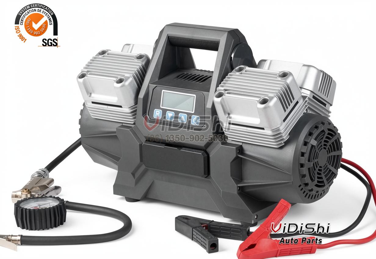 HF102 320L 4-Cylinder Tire Inflator 12V 150 PSI 400 L/min 4 Digital pressure display and control keys on the 4 cylinder tire inflator
