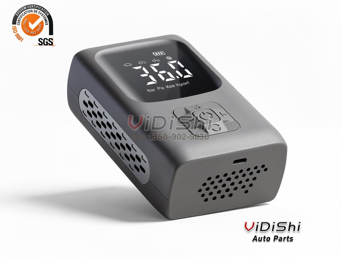 Portable Auto-Stop Tire Inflator with Digital Display 4 Top view of the portable inflator showing the charging port and venting