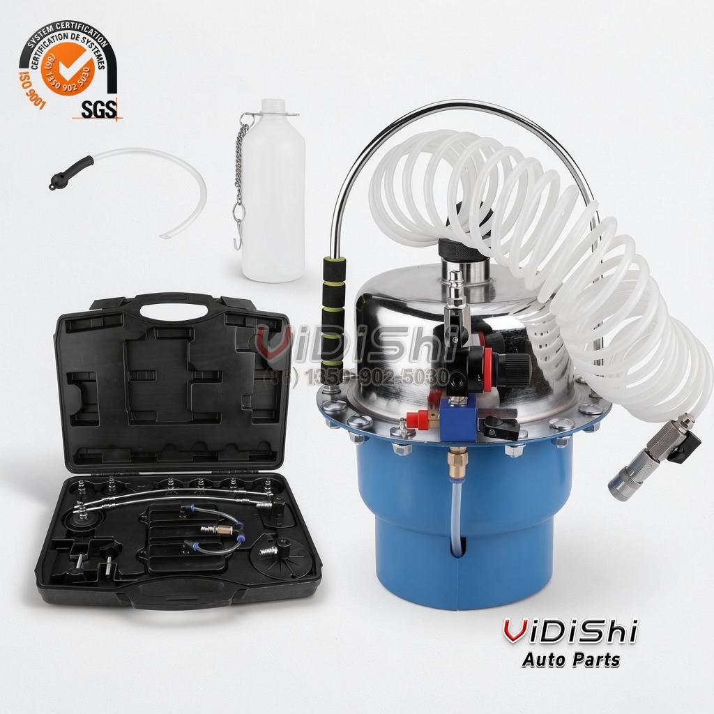 All Products 7 Bleeder with the case opened to show the hose, adapters and bottle