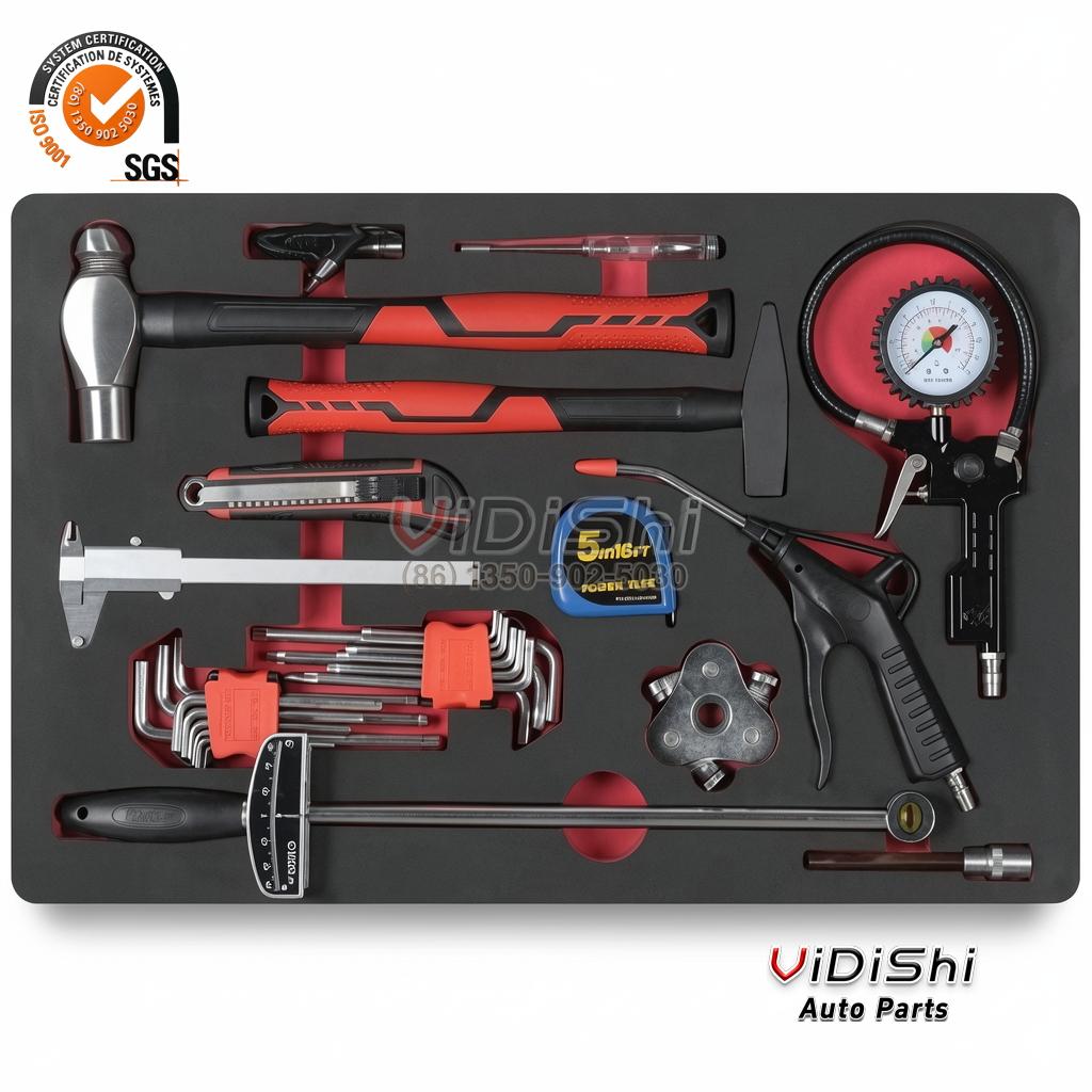All Products 11 Specialty tools including a hammer, gauge and cutters in a foam tray