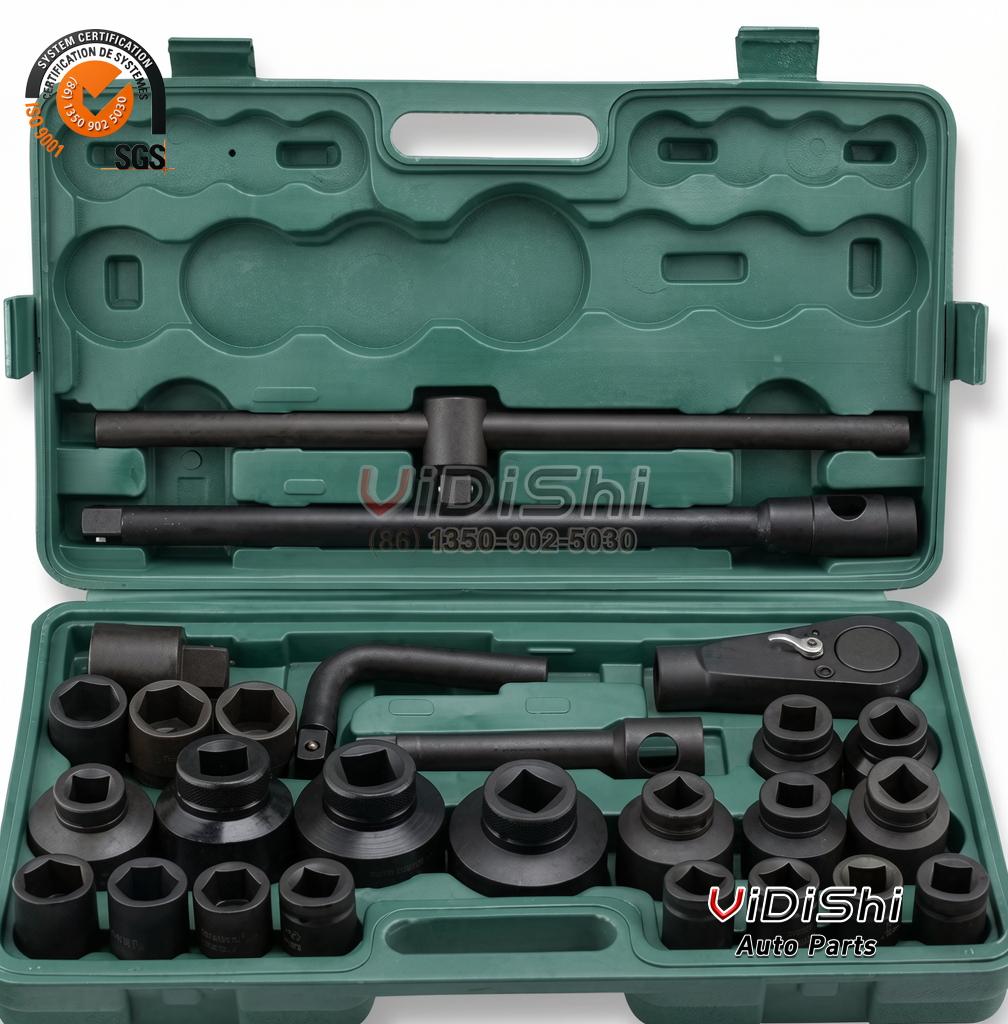 Open case with the sockets and ratchet seated in the upper tray