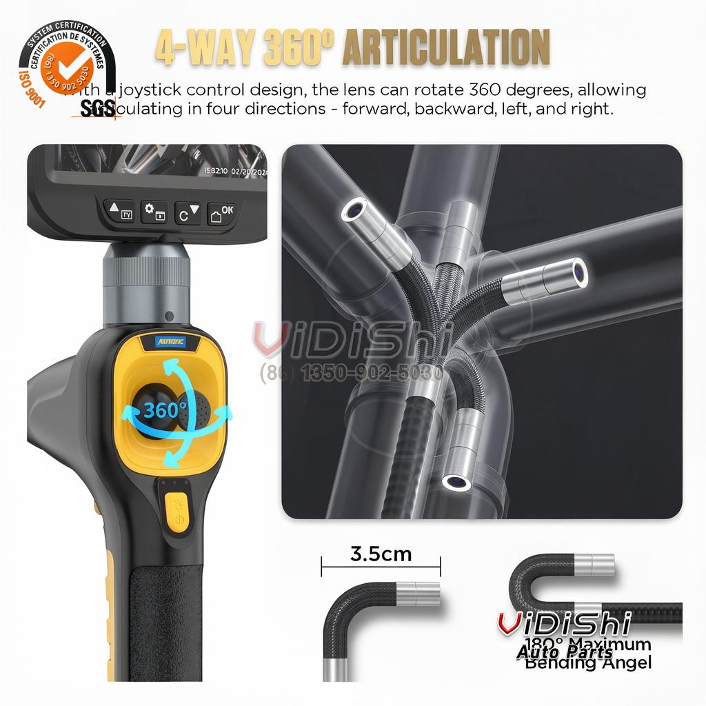 Probe tip bent through the four-way articulation range
