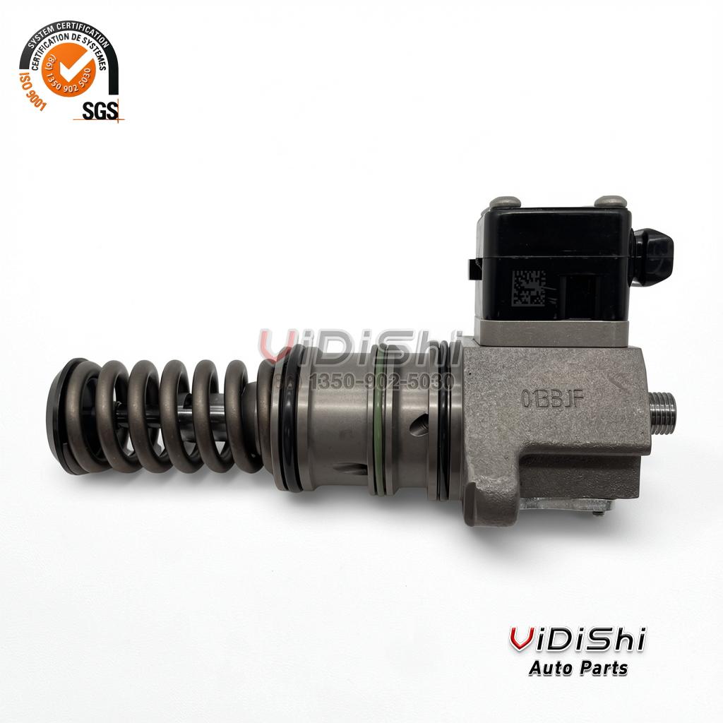 0414755018 PLD Unit Pump for Liebherr D934 D936 and Deutz 1013 3 0414755018 unit pump laid horizontally from spring end to cast body and solenoid