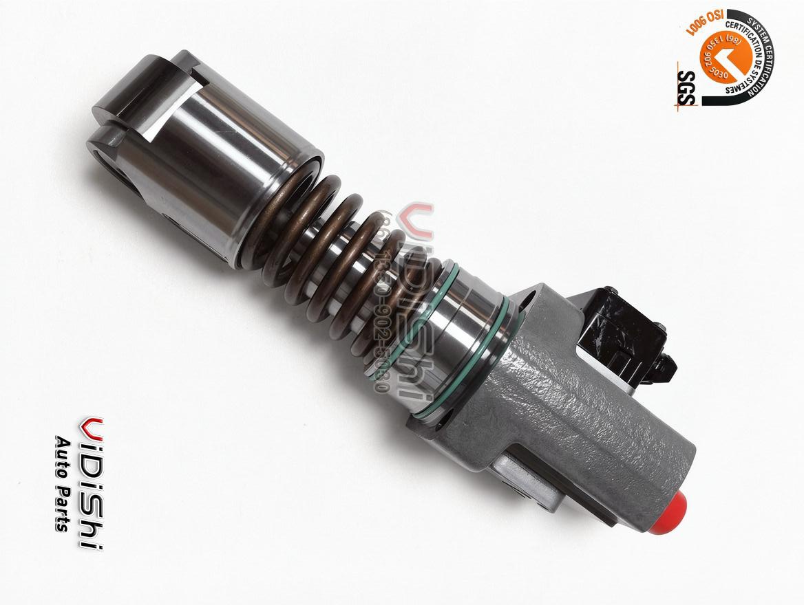184A215237P5 unit pump at an angle with solenoid head, return spring and roller tappet foot