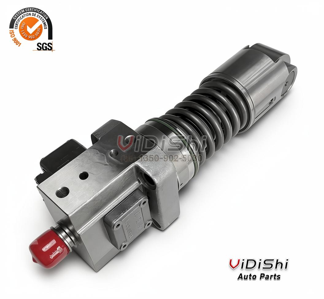 A 332X1021 unit pump on white, the cast body upper left and the coiled return spring running to the roller lower right