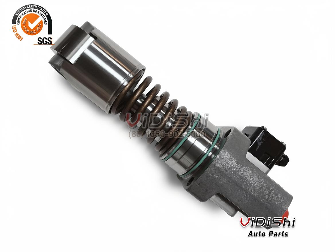 332X1021 Unit Pump for GE GEVO 12 Locomotive 3 A 332X1021 unit pump laid diagonally, roller follower upper left and the cast body with connector block lower right