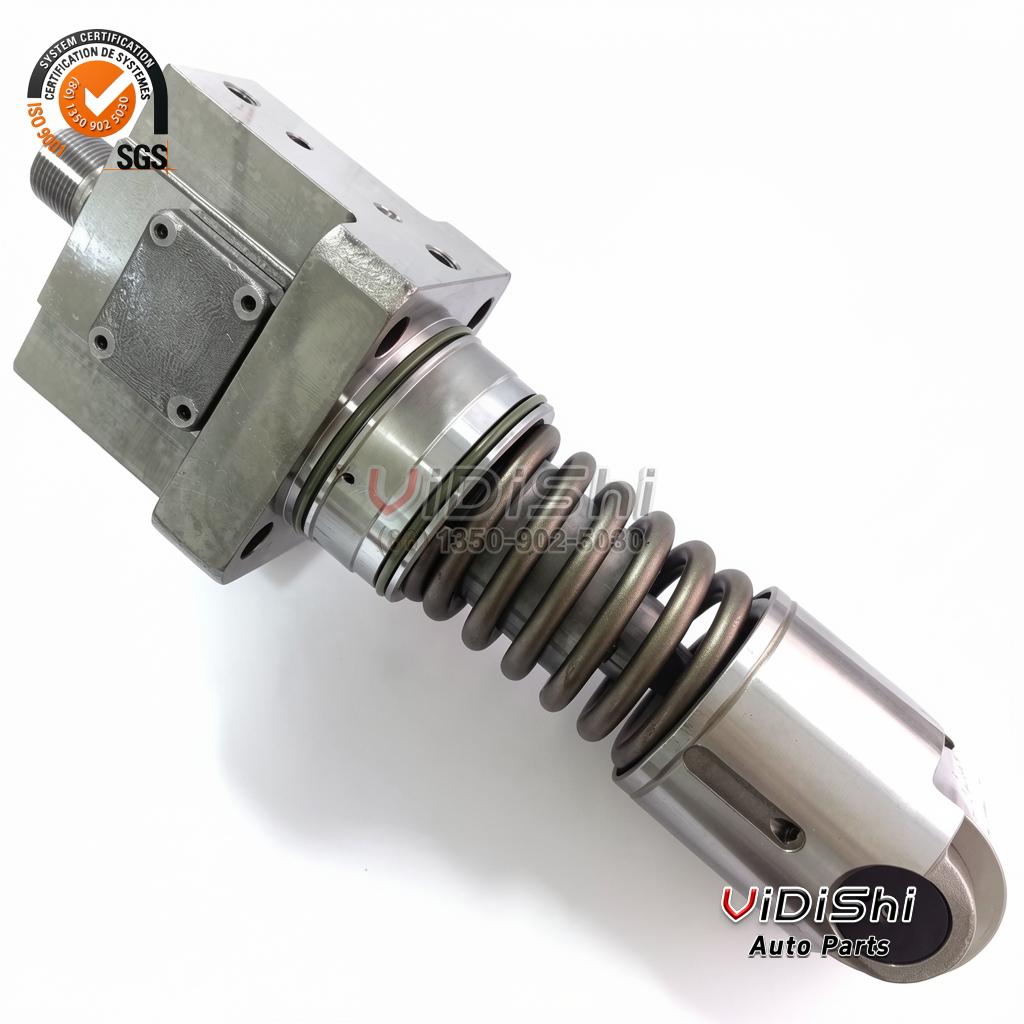 332X1021R exchange unit pump at an angle showing solenoid head, return spring and roller tappet