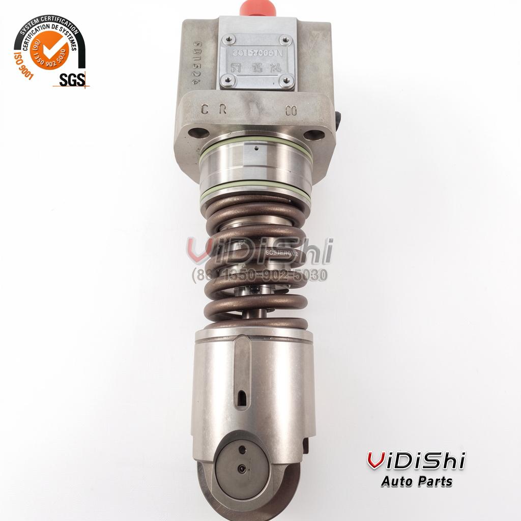 332X1021R Exchange Unit Pump for GE 12V250 Locomotive Diesel 2 332X1021R unit pump standing upright with the nameplate legible on the solenoid cover