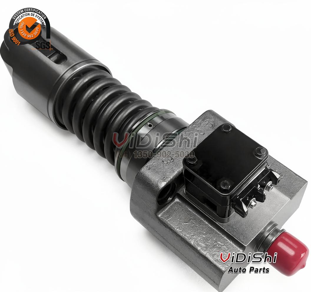 84E901259G5 Unit Pump Replacement for Bosch, GE GEVO 12 Locomotive 2 A 84E901259G5 unit pump angled diagonally, showing the flanged body, the coiled return spring and the black solenoid housing