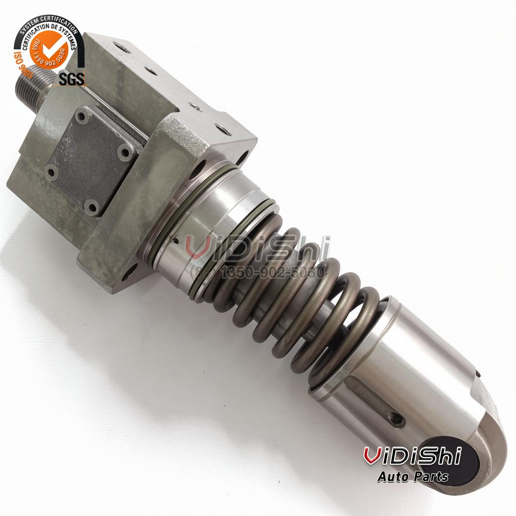 A B416810387 unit pump on a white background, threaded inlet upper left and roller tappet lower right