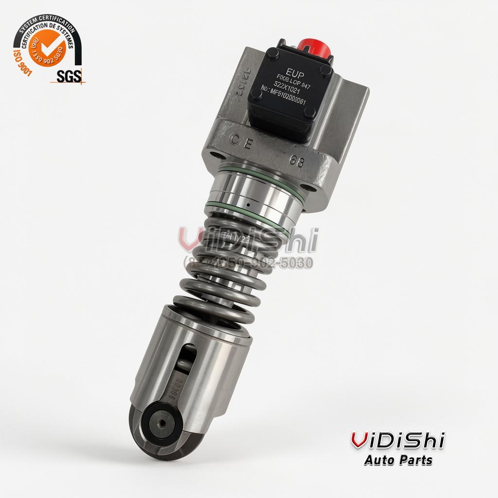 F00BL0P047 electronic unit pump standing upright with solenoid head and roller tappet