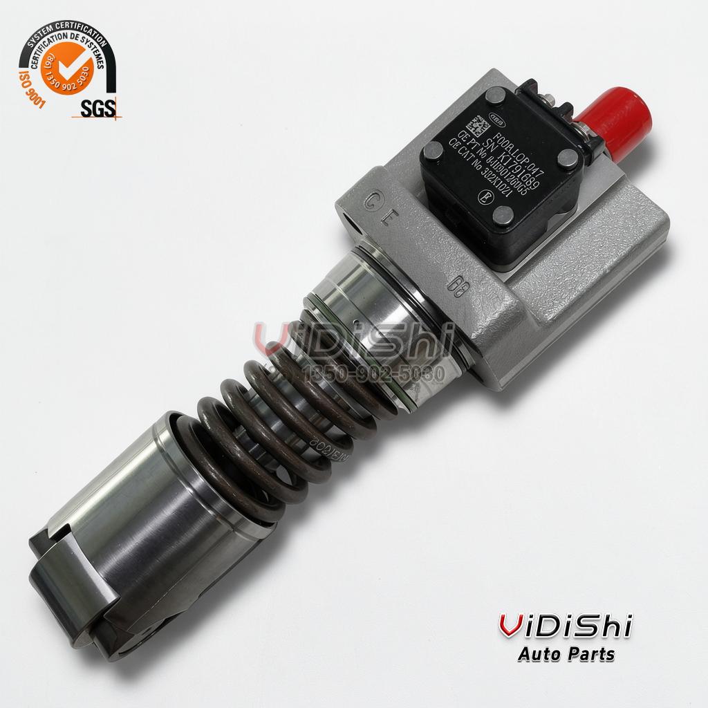 F00BL0P047 Unit Pump for GE GEVO V12 Locomotive Engines 3 F00BL0P047 unit pump at an angle with the nameplate legible on the solenoid cover