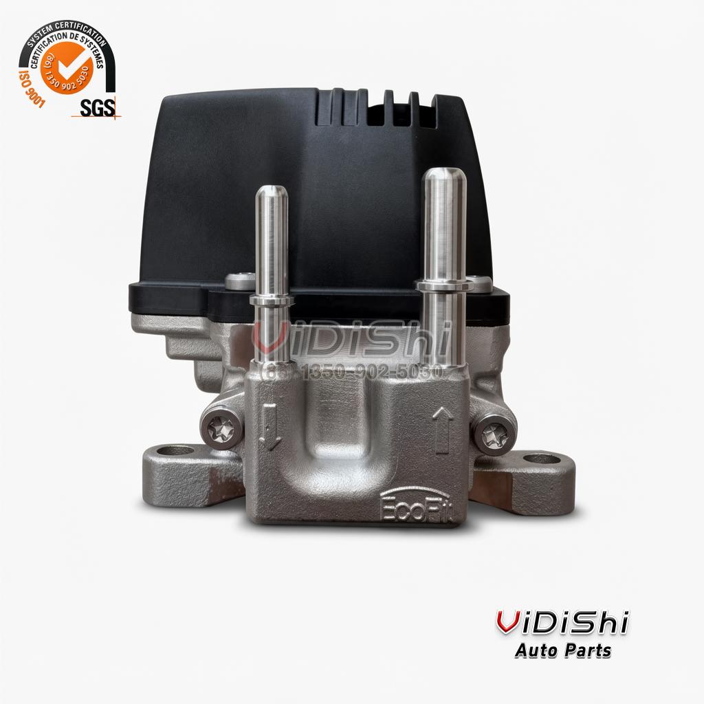2722701 Euro 6 Urea Dosing Module for Scania Euro 6 trucks and buses 1 2238325 Dosing module from above with two metal spigots, a black cover and a cast mounting base
