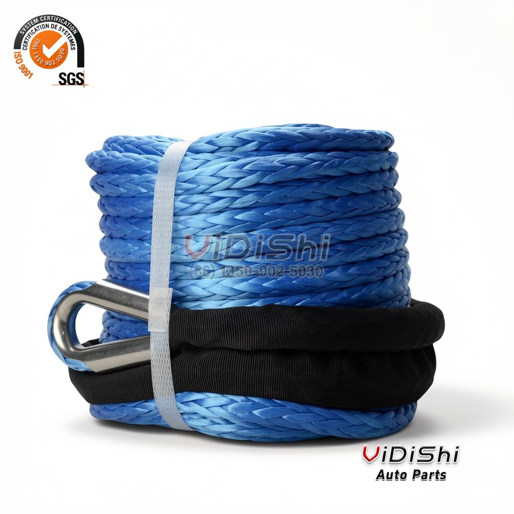 synthetic winch rope blue rope thimble