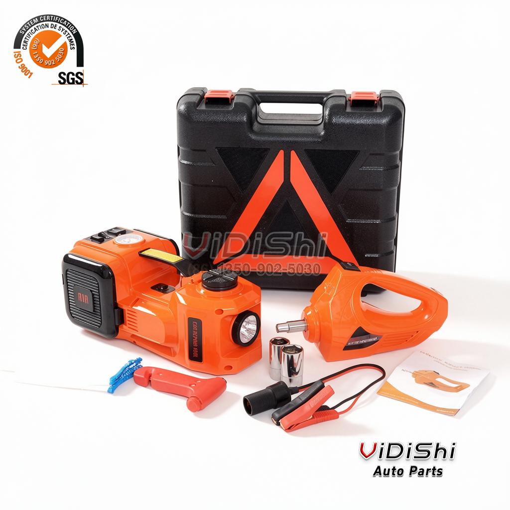 3 in 1 12V 5 Ton Electric Car Hydraulic Jack with Air Pump and Electric Impact Wrench, for Tire Change front view