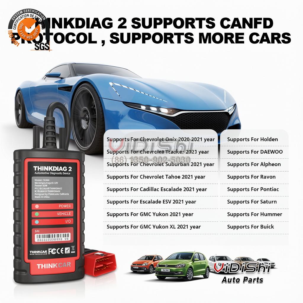 Cross-Border Wholesale Thinkcar Thinkdiag2 ThinkDiag 2 OBD2 Scanner CANFD Connecting Rod for Fitment with Carrying for front view