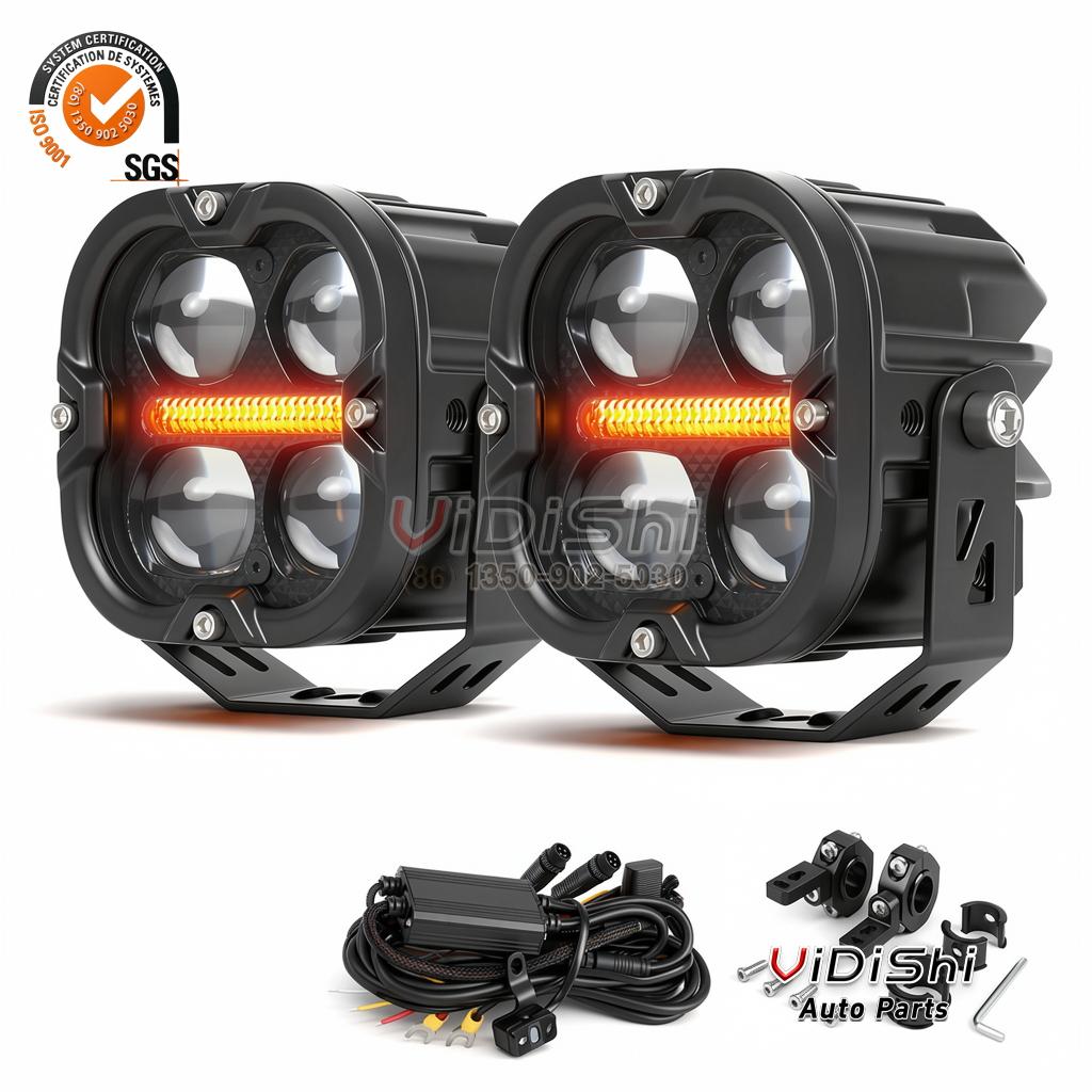 FogLight front view view of 200W Phare Auxiliaire Moto Auxiliary Spotlight 4LED Projecto