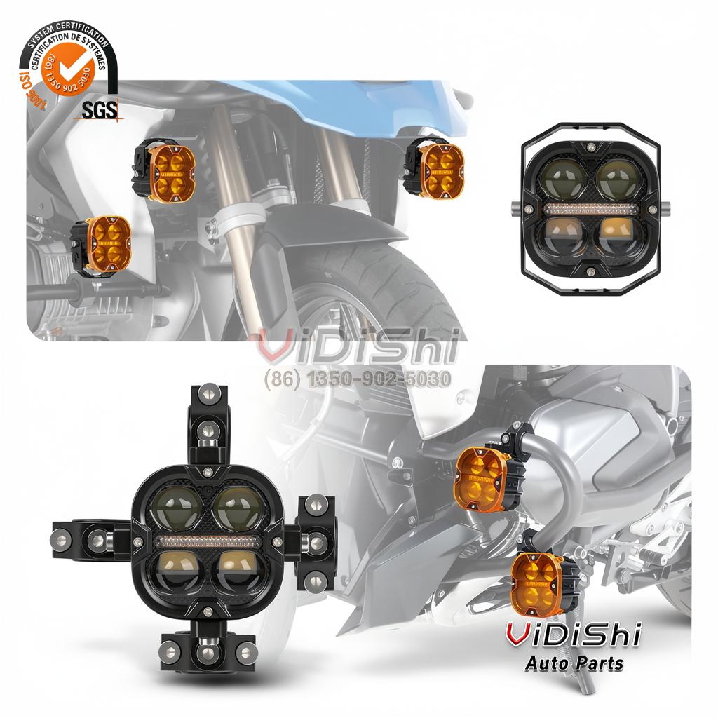 FogLight front view view of 2026 Newest External Motorcycle Auxiliary Fog Lights High Lo