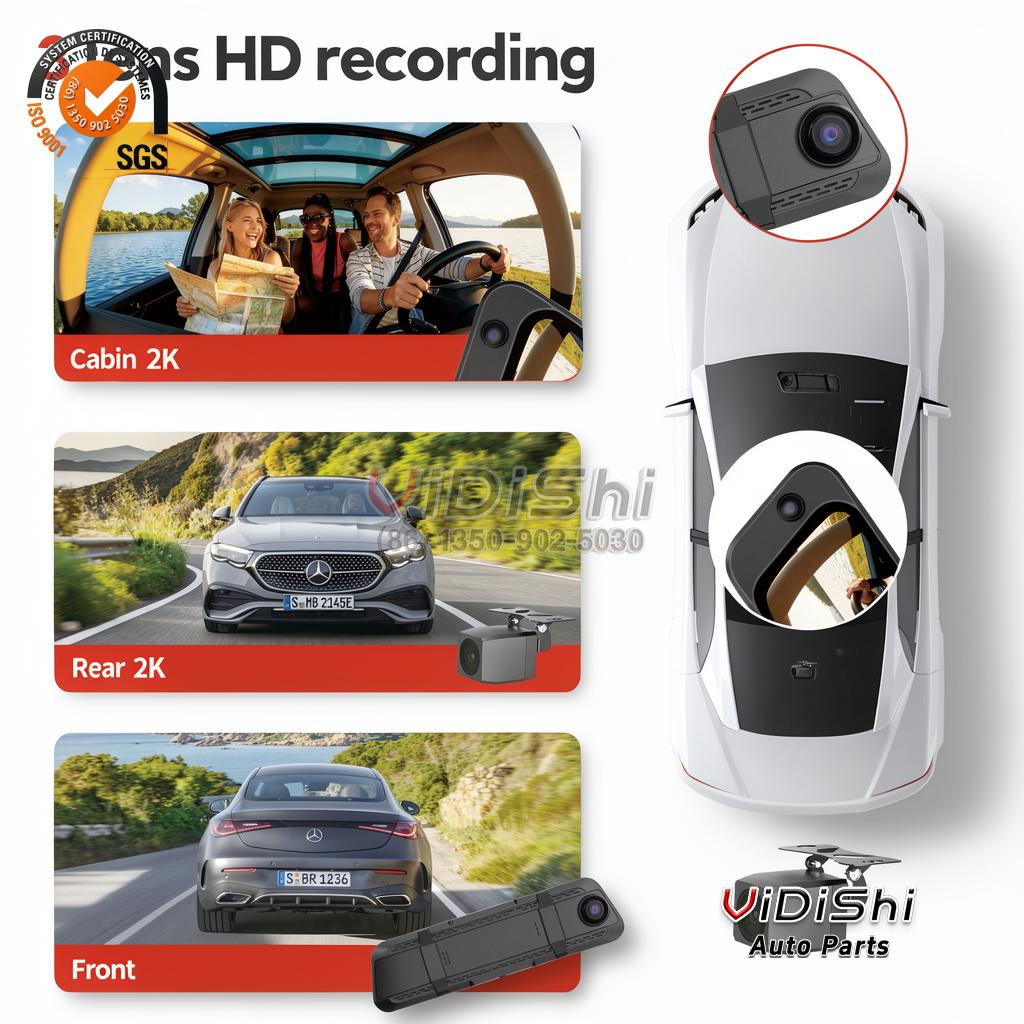 Carlover 4K UHD Fisheye 3 Camera Dash Cam with GPS 2K Rear ADAS Parking Monitor Video Recorder Universal Fitment front view