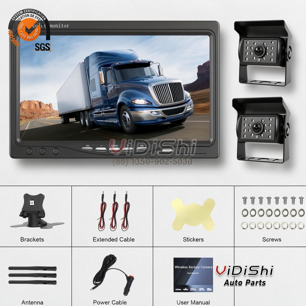 All Products 11 Podofo Digital Signal 7'' Wireless Backup Camera Monitor IP68 Waterproof Night Vision 2 X Rear Camera for Trucks Bus RV OEM/ODM gallery view