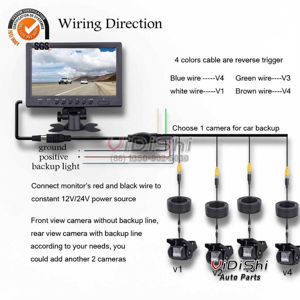 All Products 10 Podofo 9'' Quad Split Monitor Car Rear View Camera Kit Waterproof Night Vision for Truck Bus RV Heavy-duty Vehicles 12V-35V gallery view