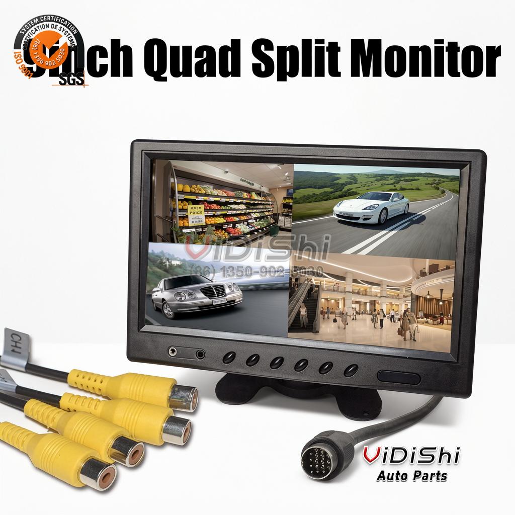 All Products 12 Podofo 9'' Quad Split Monitor Car Rear View Camera Kit Waterproof Night Vision for Truck Bus RV Heavy-duty Vehicles 12V-35V gallery view