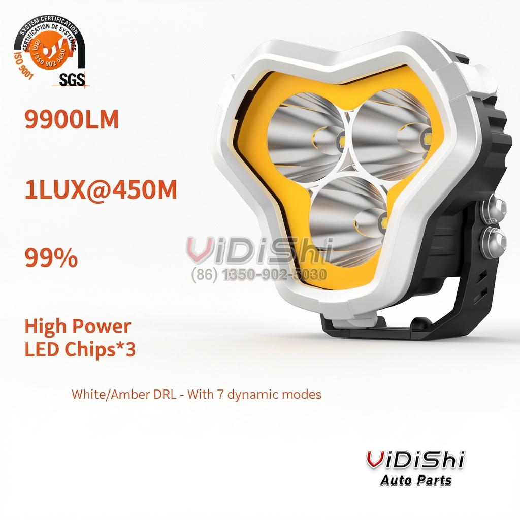 All Products 9 Hood hinge detail view of 90W 9900LM Tri Spot Auxiliary Light With Amber White DRL Cha