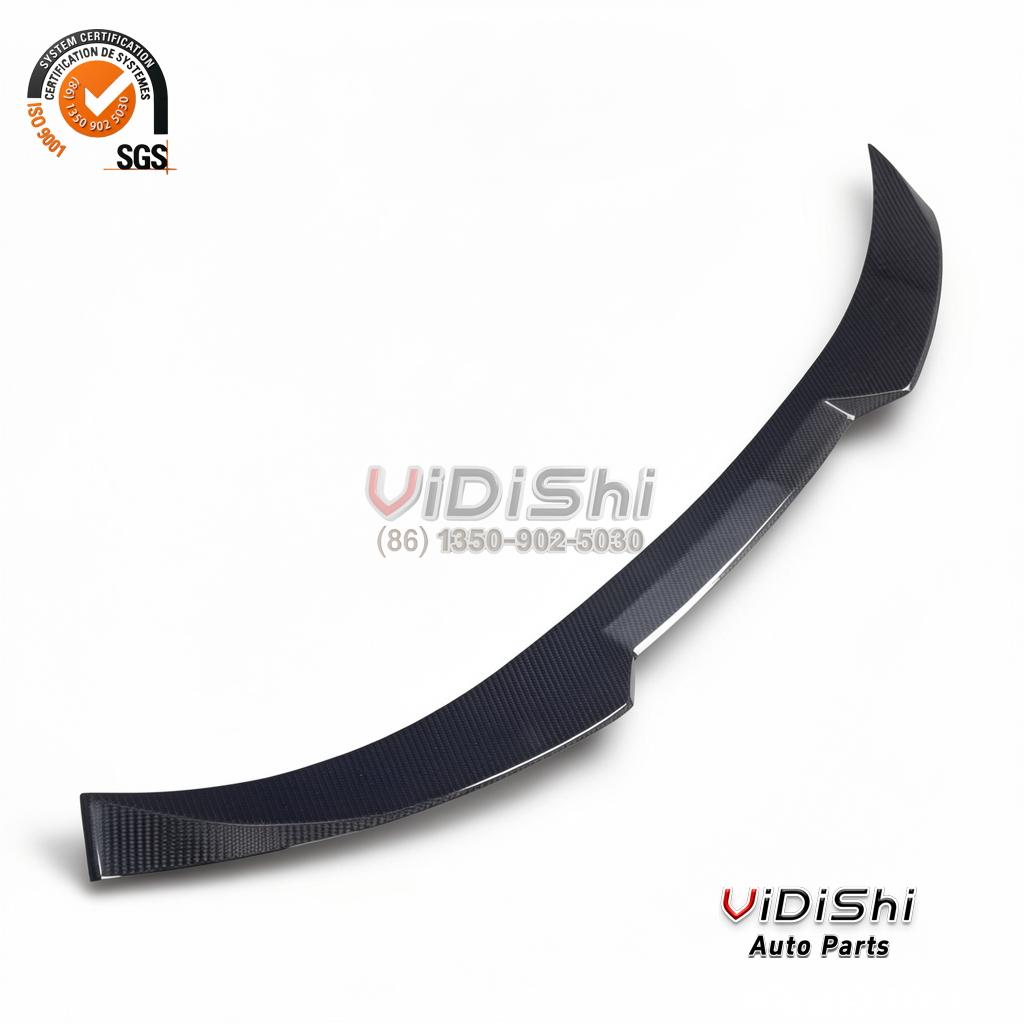 Spoiler front view view of JCSPORTLINE Carbon Fiber Polished Finish Rear Trunk Lip Spoi
