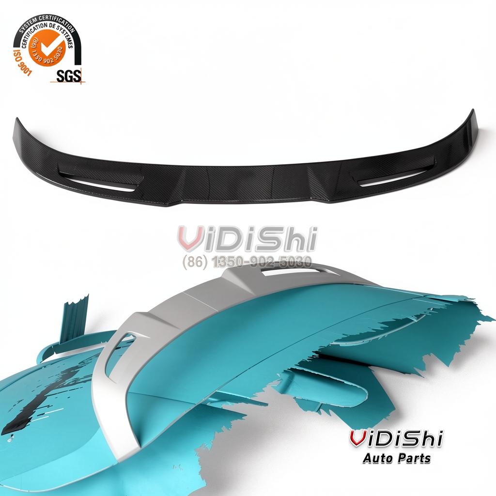Spoiler front view view of QV Carbon Fiber Rear Roof Spoiler