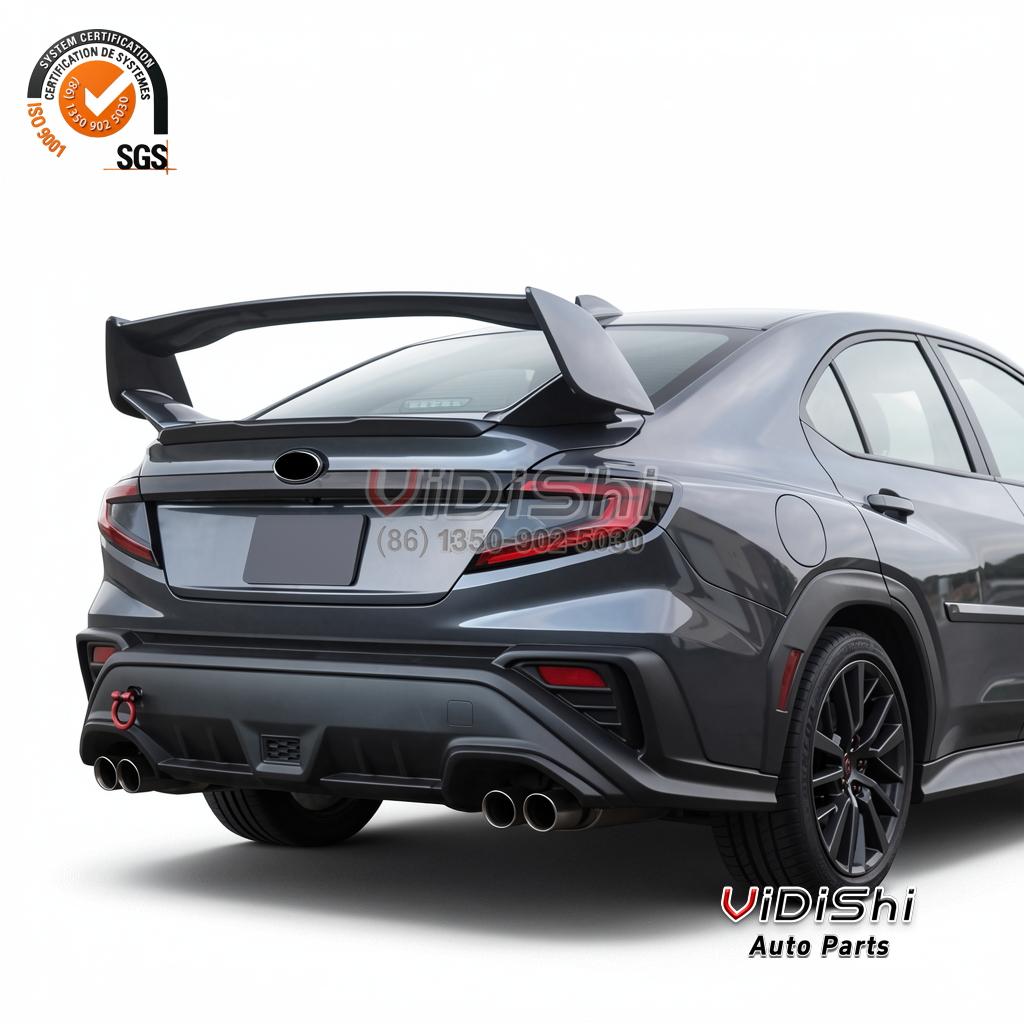 Spoiler front view view of WRX Spoiler ABS Carbon Fiber Look Car Rear Trunk Wing Boot S