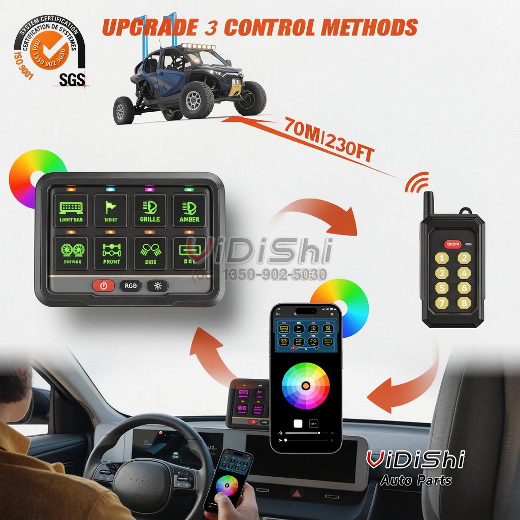 All Products 10 Universal Automotive 6 8 Gang LED Switch Panel ACC RGB Muti-color with Remote Control for SUV UTV ATV Off Road Light Controller gallery view
