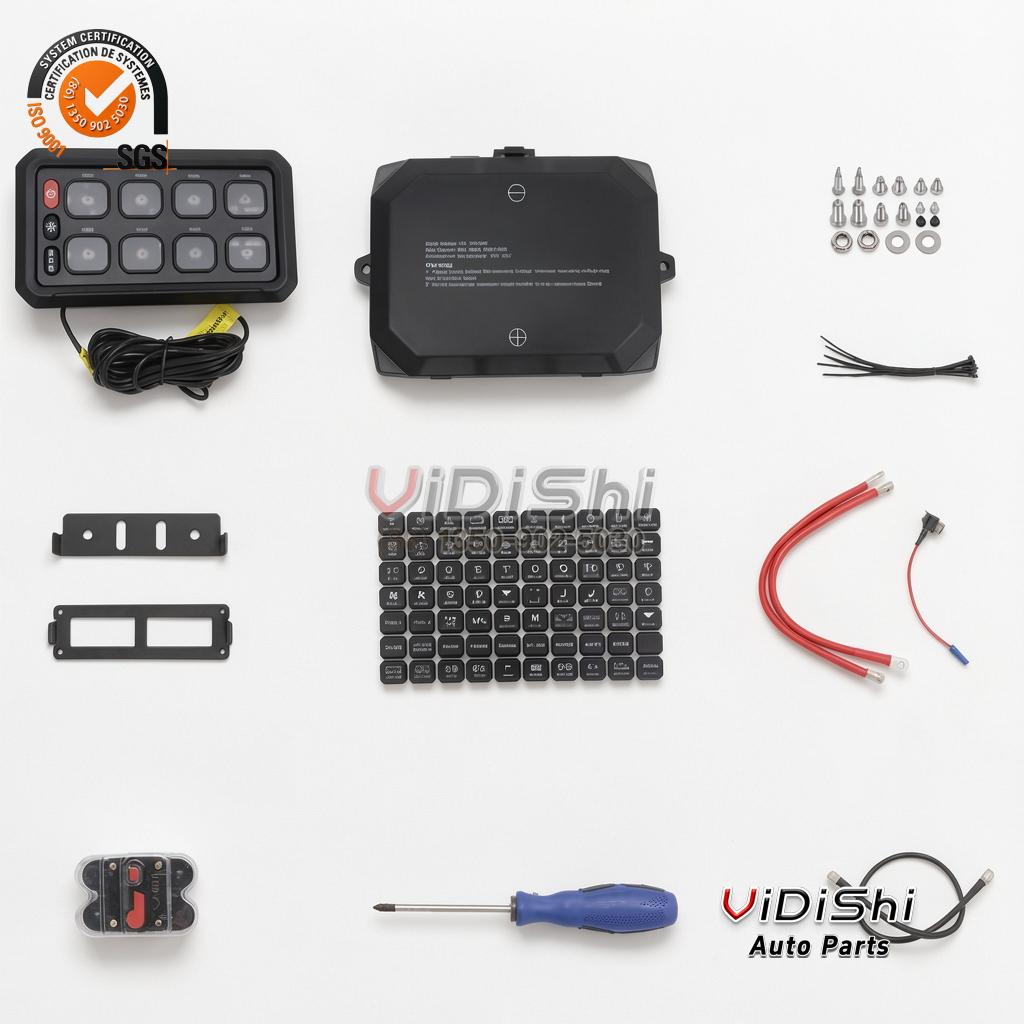 8-Gang Remote LED Control Panel for Off-Road SUV Truck 12 V/24 V Plug-In or Wireless Auto Switches front view