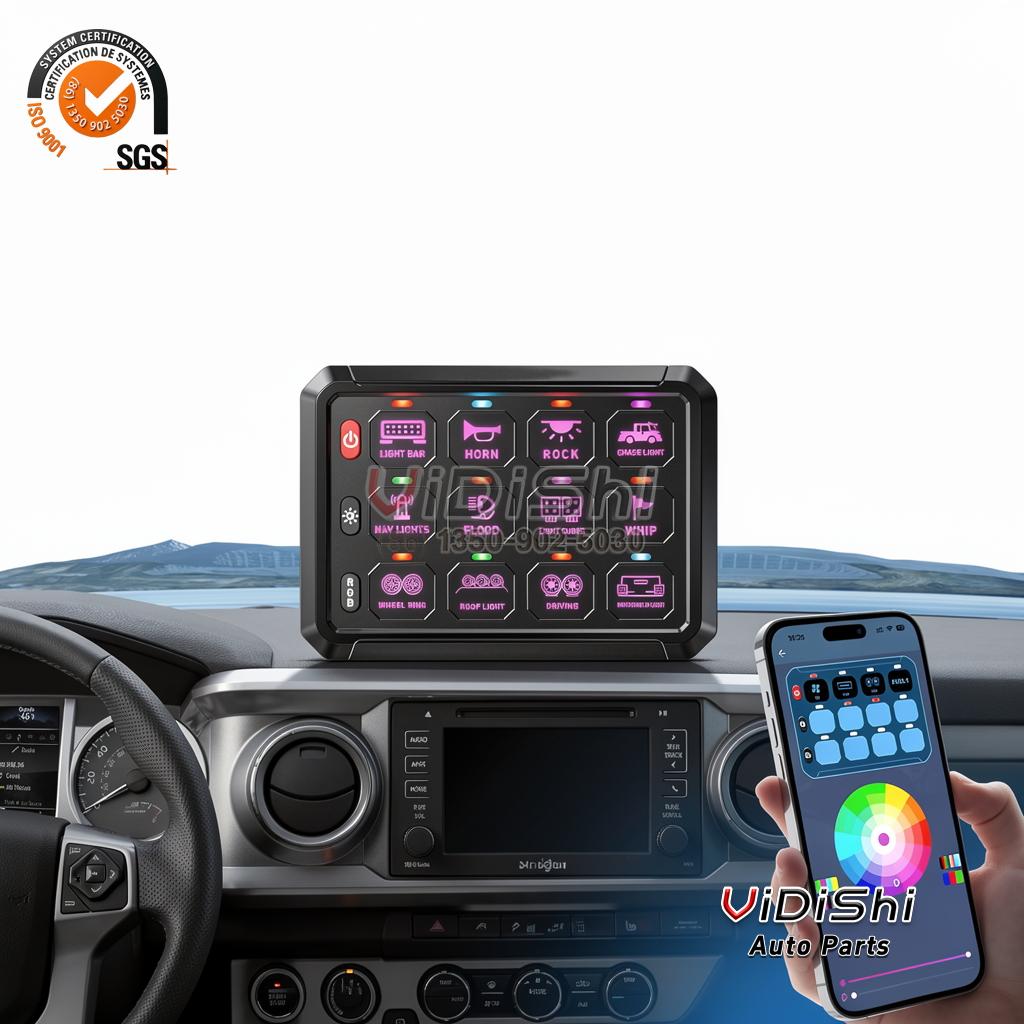 All Products 12 Adjustable Strobe Flash Toggle Momentary APP Control RGB Car Switch Panel 12 Gang Switch Panel for UTV ATV Truck RV Boat gallery view
