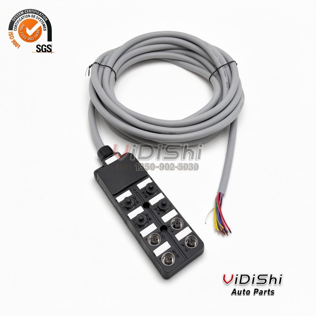 M12 Male Female 3 4 5 Pin 8 Port NPN PNP Single or Double Mode 19 Pole 6m PVC Cable M12 Distribution Splitter Boxes front view